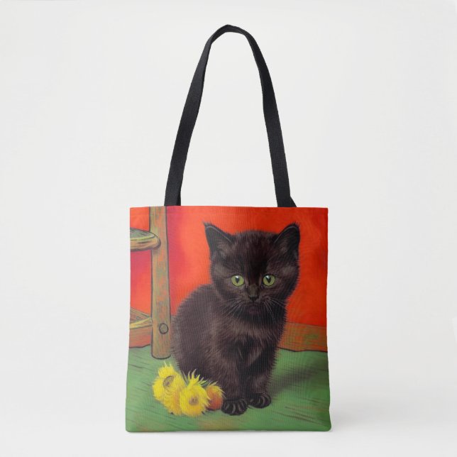 Bolso De Tela Gato negro estilo Van Gogh (Anverso)