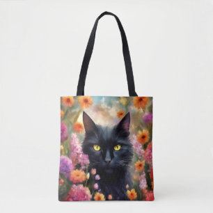 Bolso De Tela Gato negro Flores Gato 736