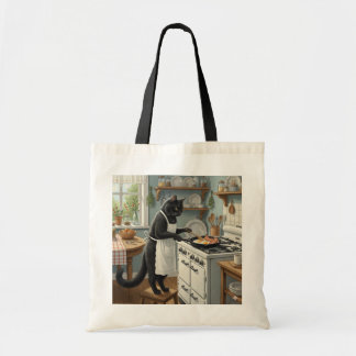 Bolso De Tela Gato negro friendo huevos y tocino