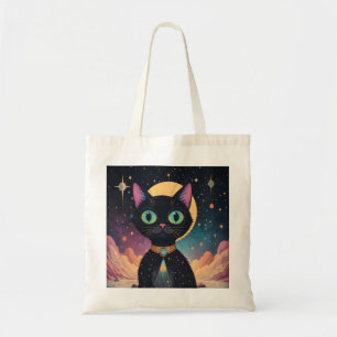 Bolso De Tela Gato negro futurista atómico en luz de la luna