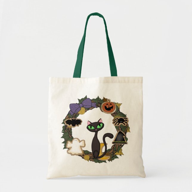 Bolso De Tela Gato negro Halloween (Frente)
