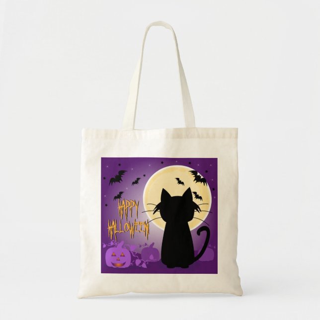 Bolso De Tela Gato negro Halloween (Frente)