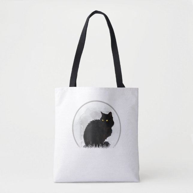Bolso De Tela Gato negro Halloween Moon Cat (Anverso)