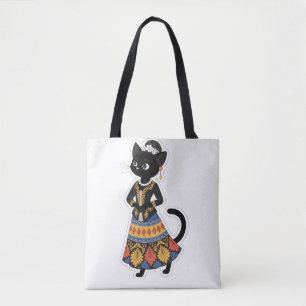 Bolso De Tela Gato negro javanés estético en kebaya tradicional