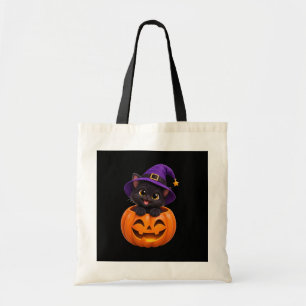 Bolso De Tela Gato negro lindo de Halloween Bruja Calabaza Doble