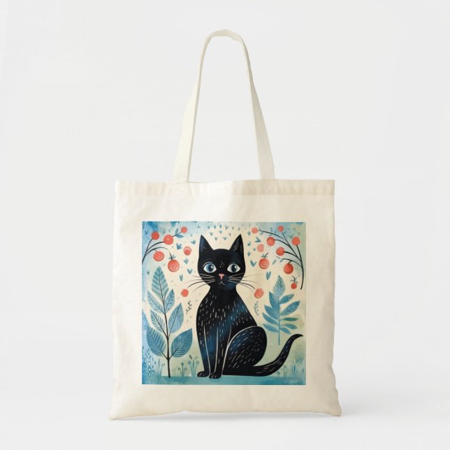Bolso De Tela Gato negro lindo en tonos naturales de Guay (Frente)