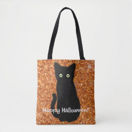 Bolso De Tela Gato negro, lindo gatito, brillante purpurina nara