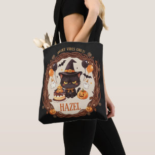 Bolso De Tela Gato negro lindo y espeluznante Halloween Bruja 1e