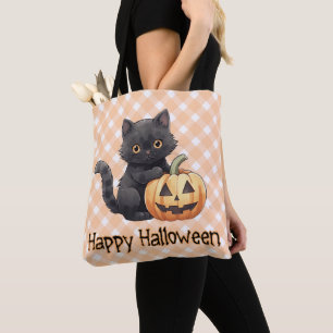 Bolso De Tela Gato Negro Lindo y Jack-O'-Lantern Feliz Halloween