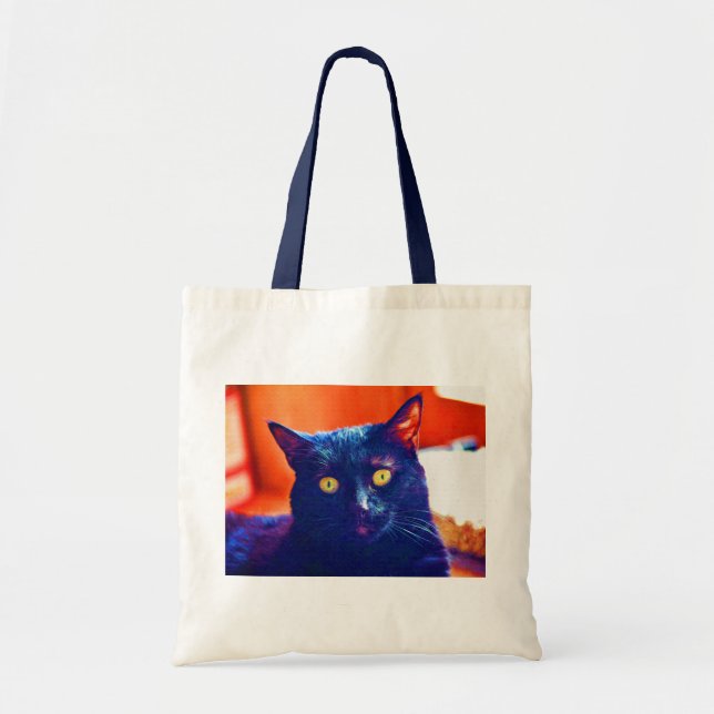 Bolso De Tela Gato negro Lucky Feline Cat Art (Frente)