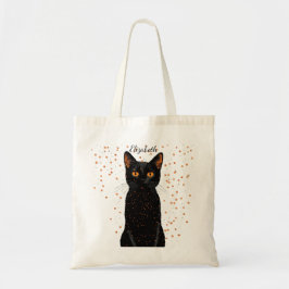 Bolso De Tela Gato negro místico con ojos Naranjas y Purpurina