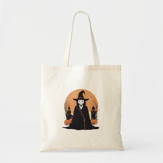 Bolso De Tela Gato negro místico salem con calabazas (Frente)