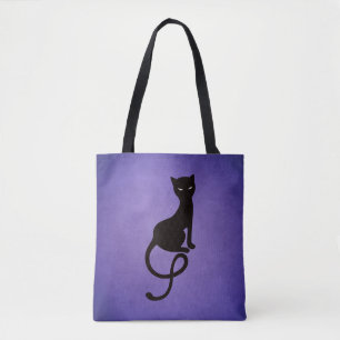 Bolso De Tela Gato negro morado y malvado