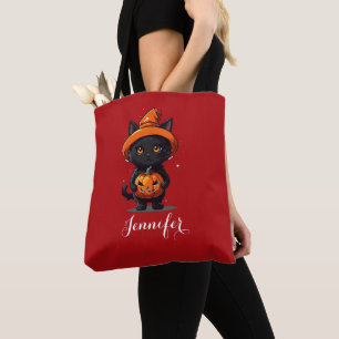 Bolso De Tela Gato negro personalizado con calabaza Halloween