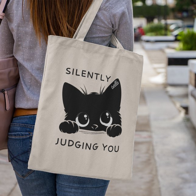 Bolso De Tela Gato Negro Personalizado Lindo Que Te Juzga En Sil (Subido por el creador)