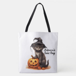 Bolso De Tela Gato negro personalizado y calabaza