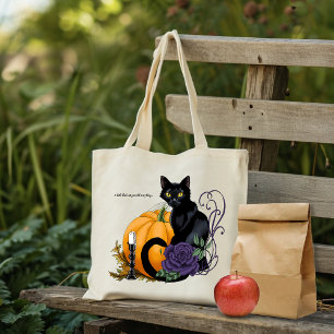 Bolso De Tela Gato Negro Rosa Púrpura Calabaza Otoño