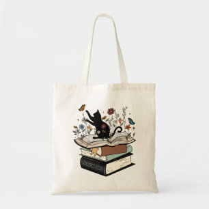 Bolso De Tela Gato negro sobre gato gracioso del libro