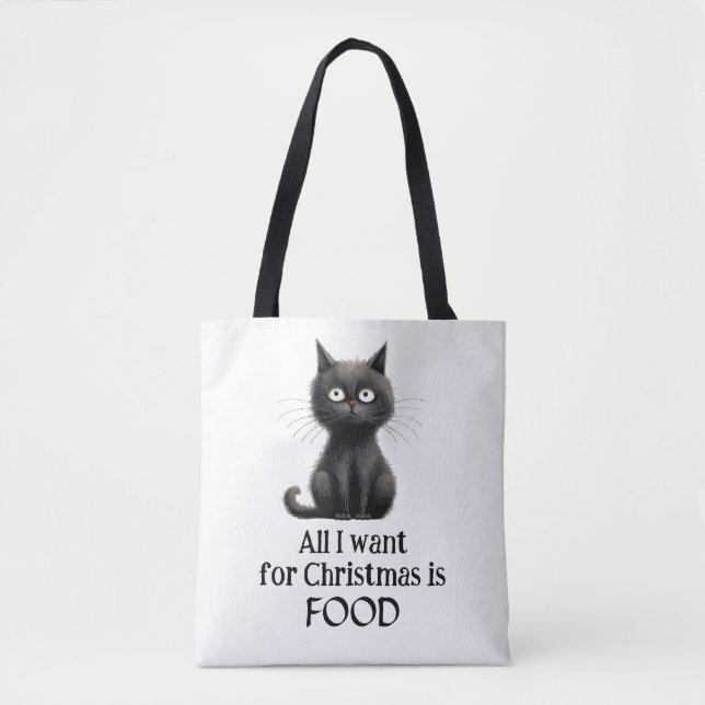 Bolso De Tela Gato negro todo lo que quiero es comida (Anverso)