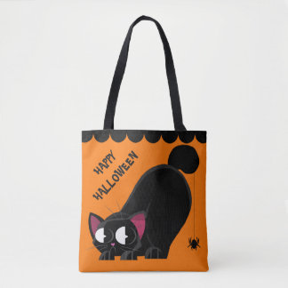 Bolso De Tela Gato negro y araña de Halloween