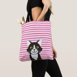 Bolso De Tela Gato Negro Y Blanco