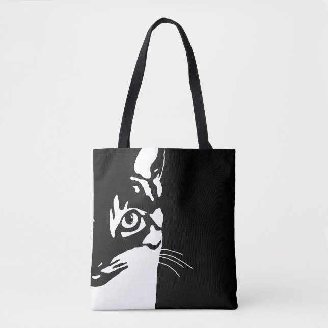 Bolso De Tela Gato negro y blanco 657 (Anverso)