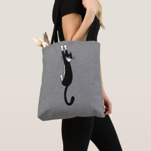 Bolso De Tela Gato negro y blanco colgando  Gracioso Gato Tuxedo