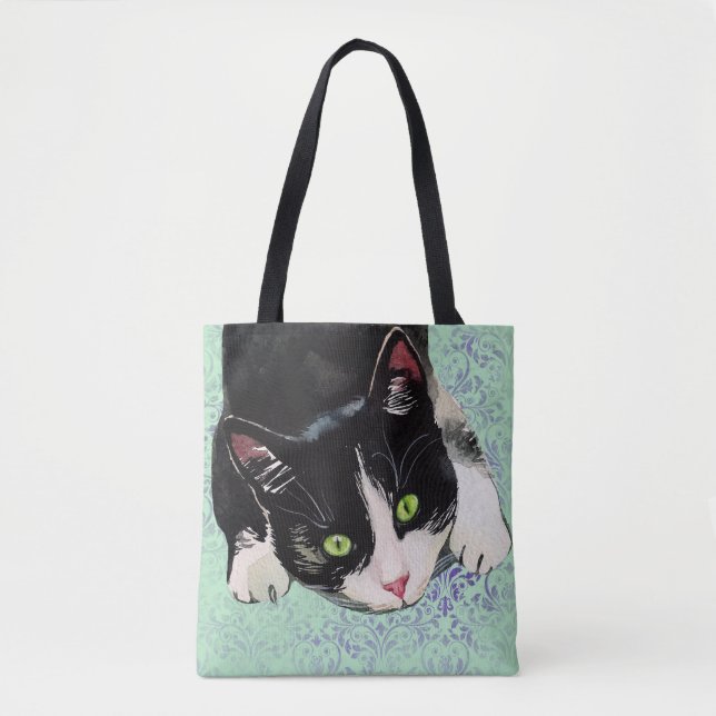 Bolso De Tela Gato negro y blanco del smoking (Anverso)