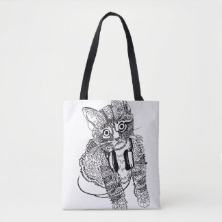 Bolso De Tela Gato negro y blanco divertido en el ilustracion de