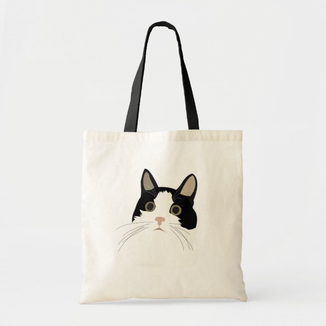Bolso De Tela Gato negro y blanco lindo Kitty (Frente)