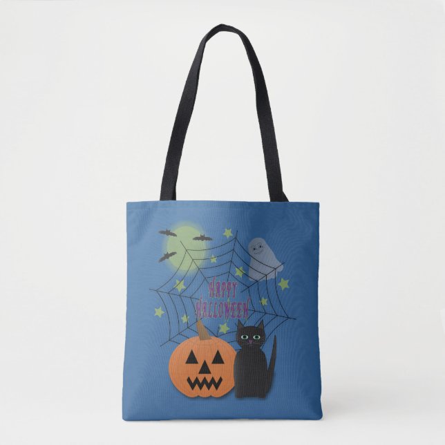 Bolso De Tela Gato negro y calabaza no asusta Halloween (Anverso)