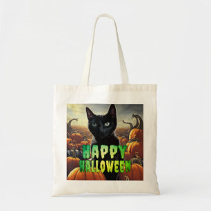 Bolso De Tela Gato negro y calabazas