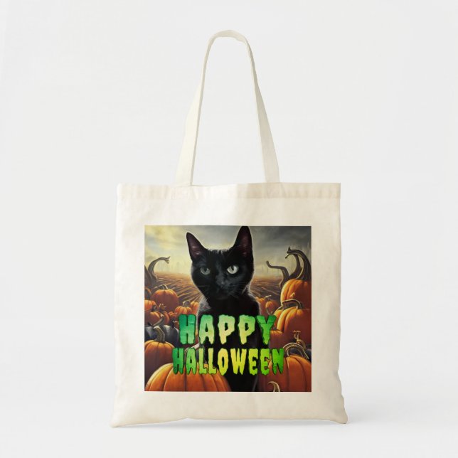 Bolso De Tela Gato negro y calabazas (Frente)