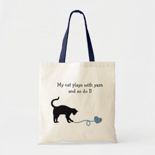 Bolso De Tela Gato negro y hilado en forma de corazón (azules)