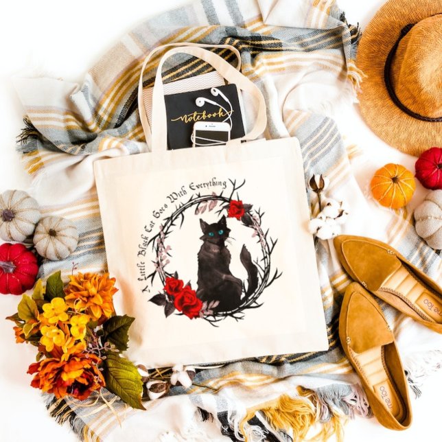 Bolso De Tela Gato negro y Rosas (Subido por el creador)
