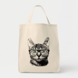 Bolso De Tela Gato Nerdy Hipster Gatito Gatito en Glass