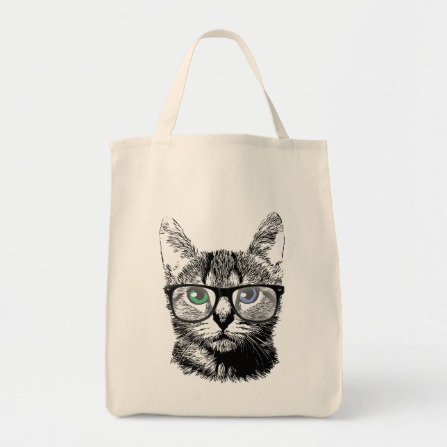 Bolso De Tela Gato Nerdy Hipster Gatito Gatito en Glass (Frente)