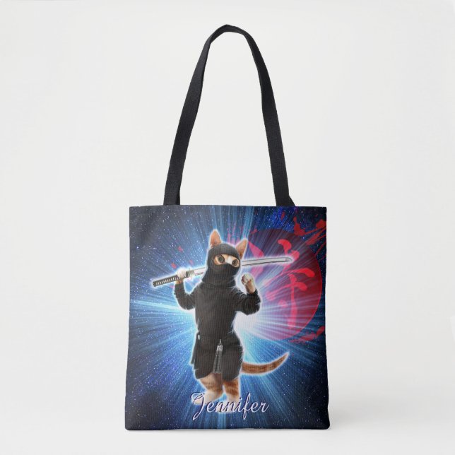 Bolso De Tela Gato Ninja en el espacio. (Anverso)