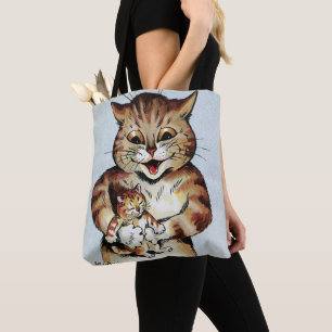 Bolso De Tela Gato padre sosteniendo un gatito, Louis Wain