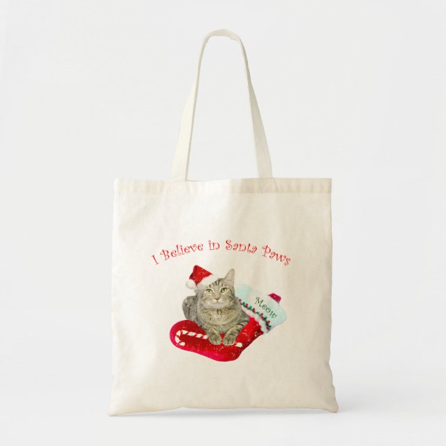 Bolso De Tela Gato para Santa que espera (Frente)