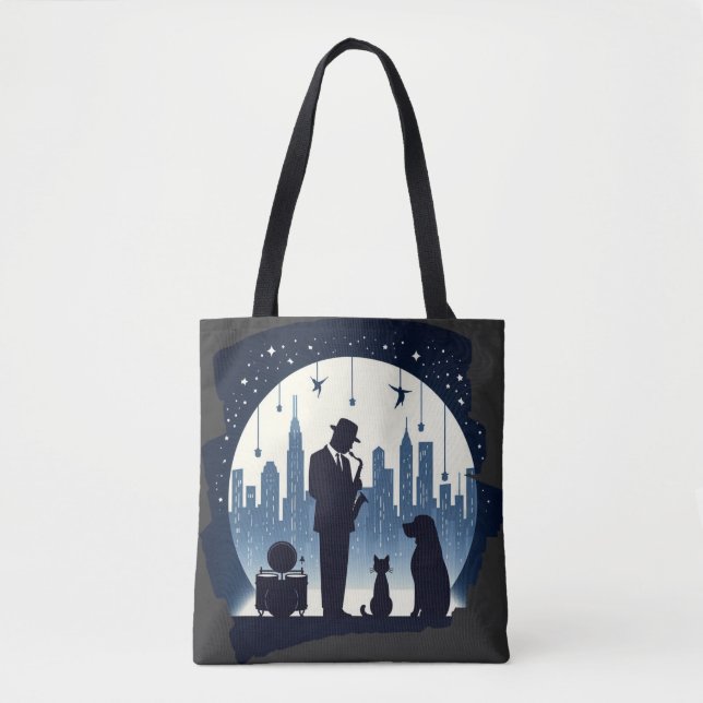 Bolso De Tela Gato, perro, jazz (Anverso)