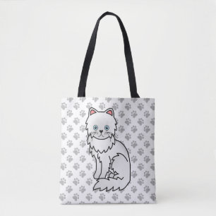 Bolso De Tela Gato Persa Blanco Lindo Dibujo Animado & Huellas