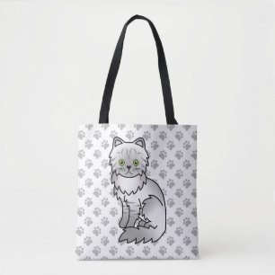 Bolso De Tela Gato Persa Chinchilla Atigrado Plateado y Patitas