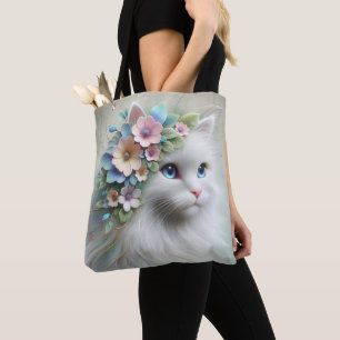 Bolso De Tela Gato persa con Laurel floral