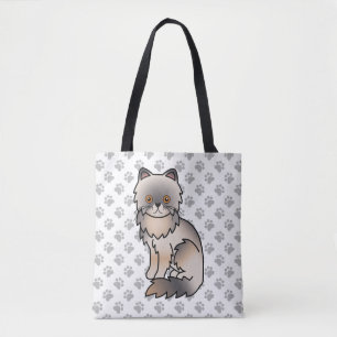 Bolso De Tela Gato Persa de Dibujos Animados Azul Crema y Patas