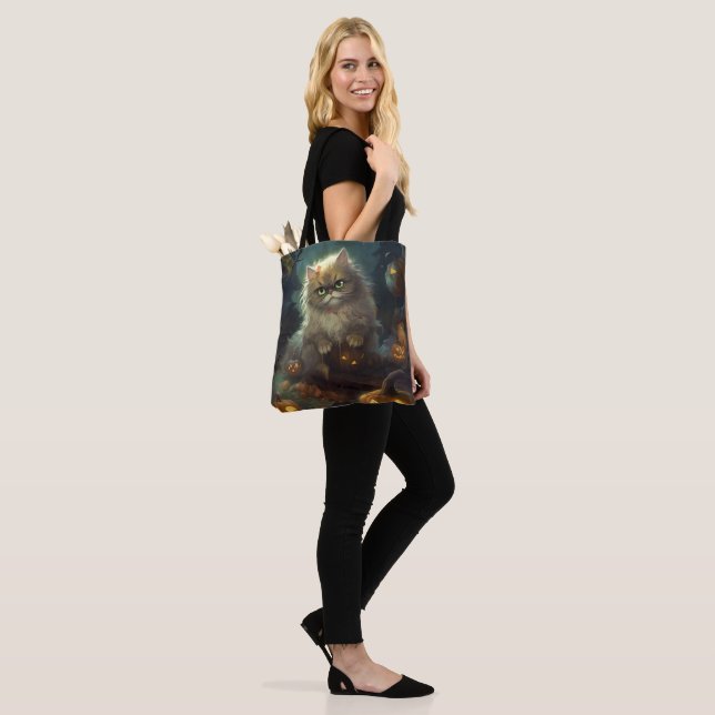 Bolso De Tela Gato persa de Halloween con calabazas aterradoras (Puesto)