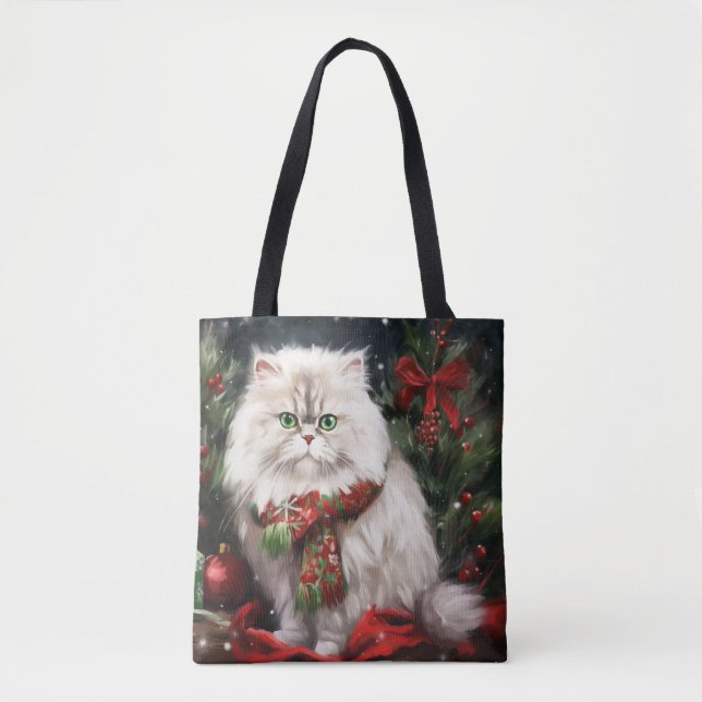 Bolso De Tela Gato persa en Navidades de nieve (Anverso)