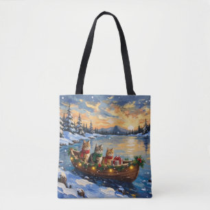 Bolso De Tela Gato Persa Navidad Barco Fiesta