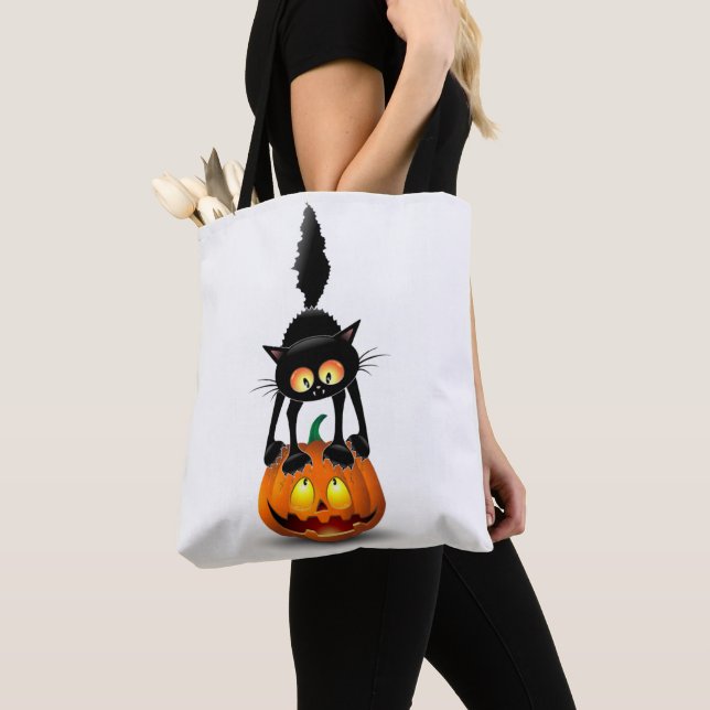 Bolso De Tela Gato Personalizado asustado de Halloween en calaba (Detalle)