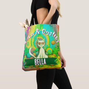 Bolso De Tela Gato Personalizado Meow & Destroy Psicodélico 